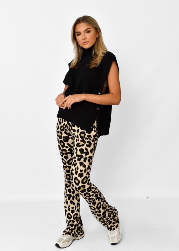 Beige flared broek met panter print Broeken